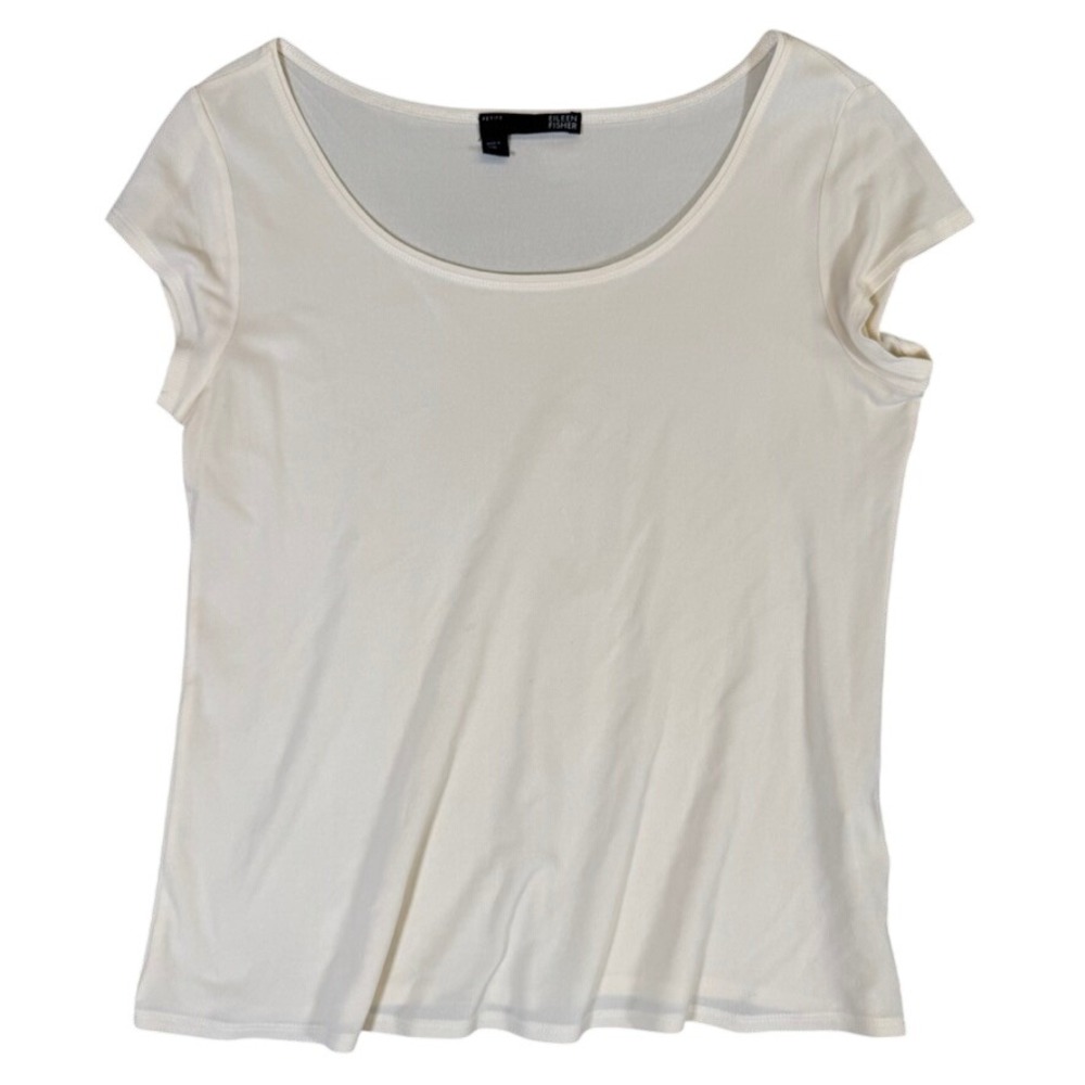 Eileen Fisher Petite Cap Silk Sleeve Scoop Neck Top Cream Off White PM